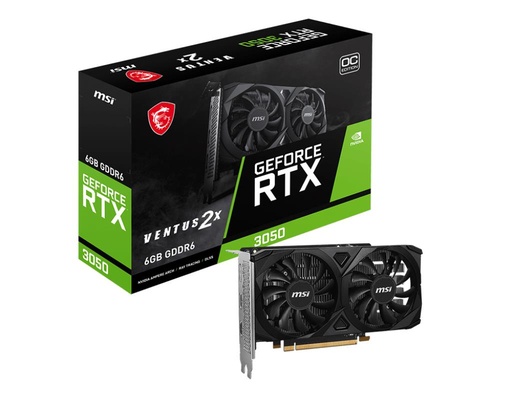 [GEFORCE RTX 3050 VENTUS 2X E 6G OC] MSI NVIDIA GeForce RTX 3050 6 GB GDDR6 96 bit PCIE 4.0 16x Dual Slot Fansink 2xHDMI 1xDisplayPort RTX3050VEN2XE6GOC